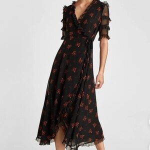 Zara Woman Premium Collection Size Small Black Floral Print Wrap Maxi Dress